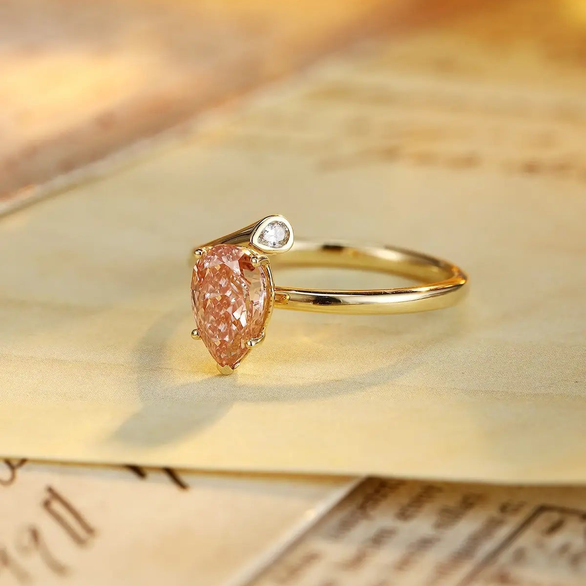 18K Gold 1.25ct Pear Shape Lab Grown Red Diamond Ring