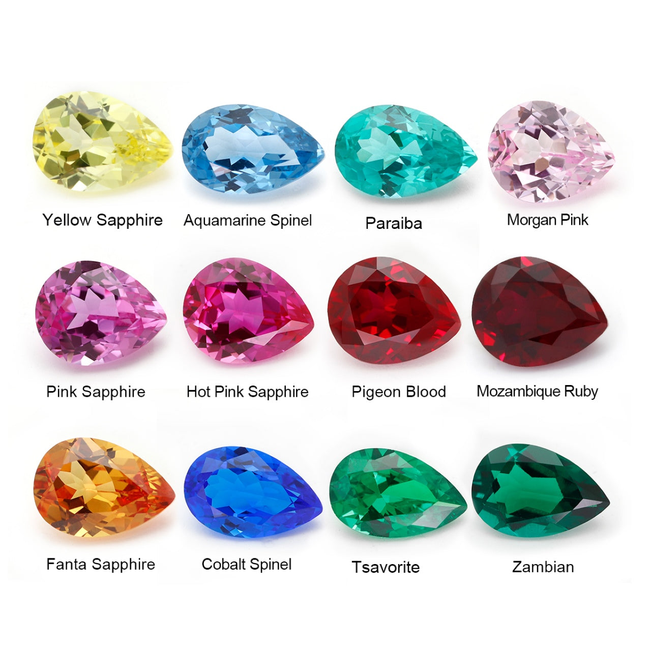 17 Kinds Precision Cut Colored Gemstones | Pear Shape Gemstone Series