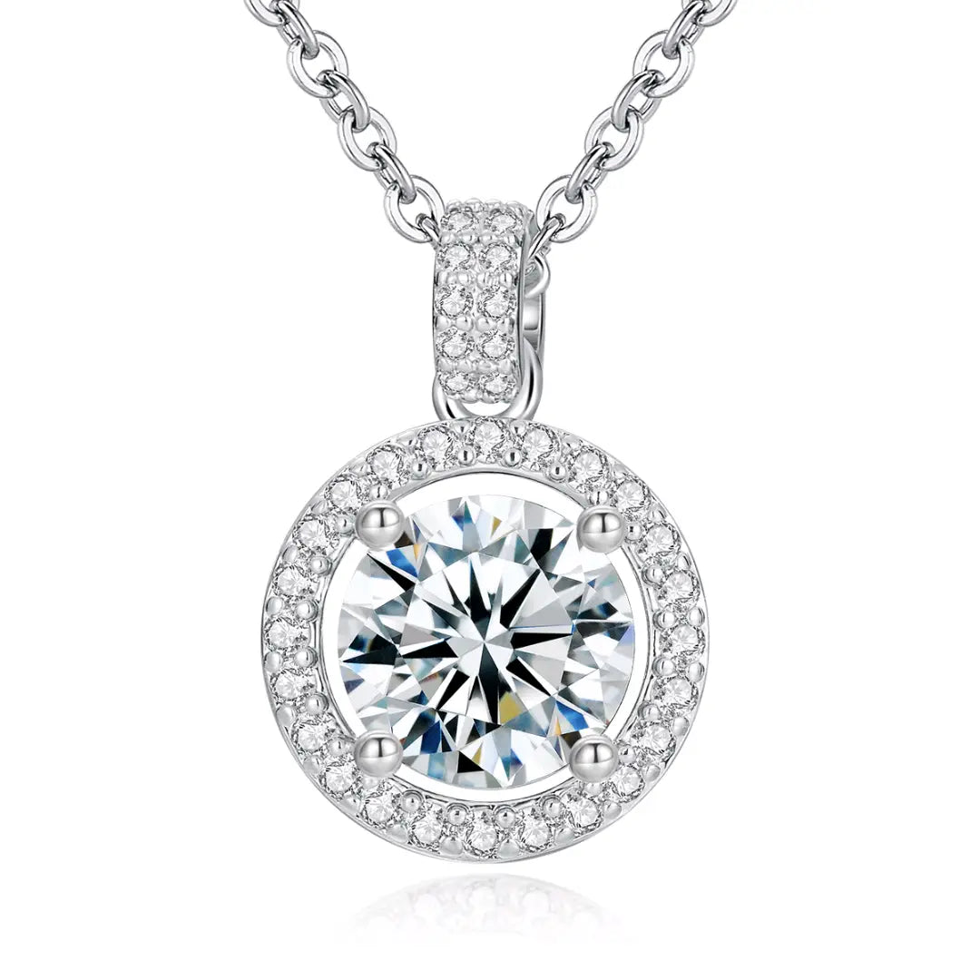 S925 Silver Brilliant Halo Solitaire Lab Grown Diamond Necklace