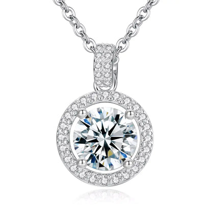 S925 Silver Brilliant Halo Solitaire Lab Grown Diamond Necklace