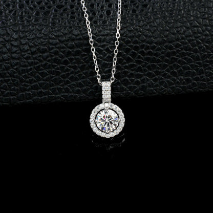 S925 Silver Brilliant Halo Solitaire Lab Grown Diamond Necklace
