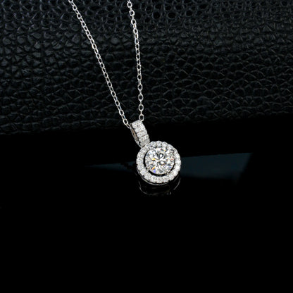 S925 Silver Brilliant Halo Solitaire Lab Grown Diamond Necklace