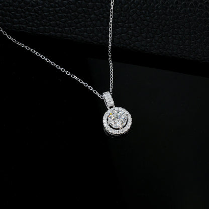 S925 Silver Brilliant Halo Solitaire Lab Grown Diamond Necklace