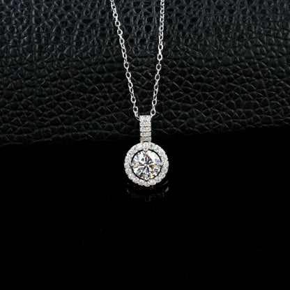 S925 Silver Brilliant Halo Solitaire Lab Grown Diamond Necklace