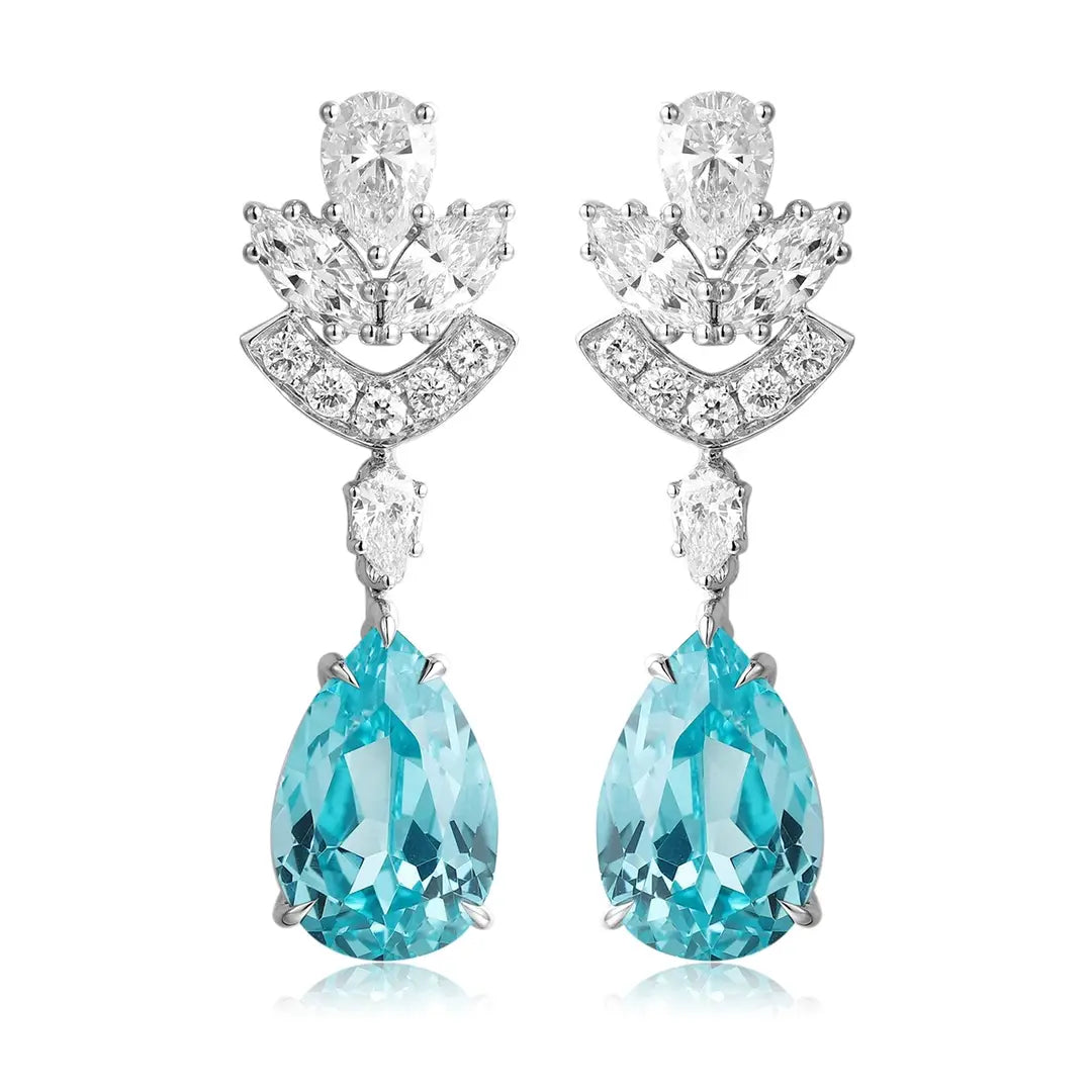 PT950 Cultured Diamond & Lab Grown Paraiba 11ct Pear Shape Earrings