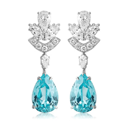 PT950 Cultured Diamond & Lab Grown Paraiba 11ct Pear Shape Earrings