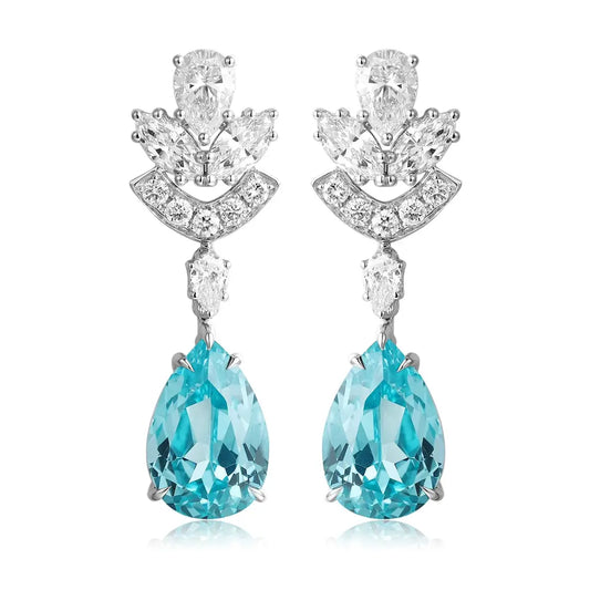 PT950 Cultured Diamond & Lab Grown Paraiba 11ct Pear Shape Earrings