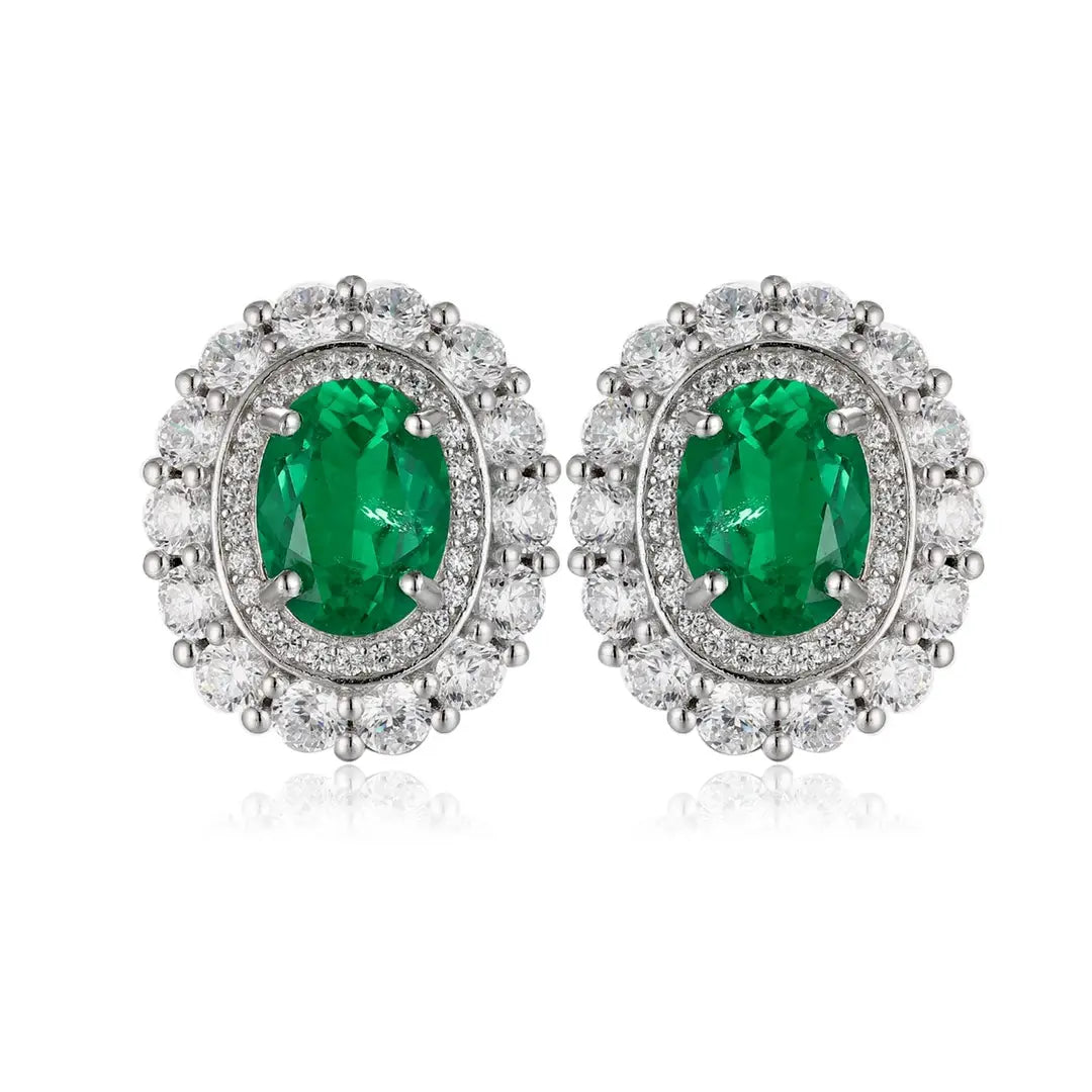 PT950 Lab Grown Diamond & Lab Grown Emerald 2ct Oval Shape Earrings