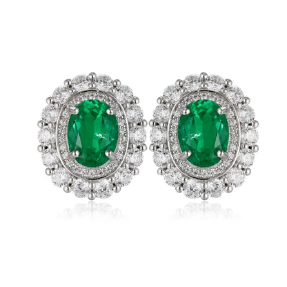 PT950 Lab Grown Diamond & Lab Grown Emerald 2ct Oval Shape Earrings