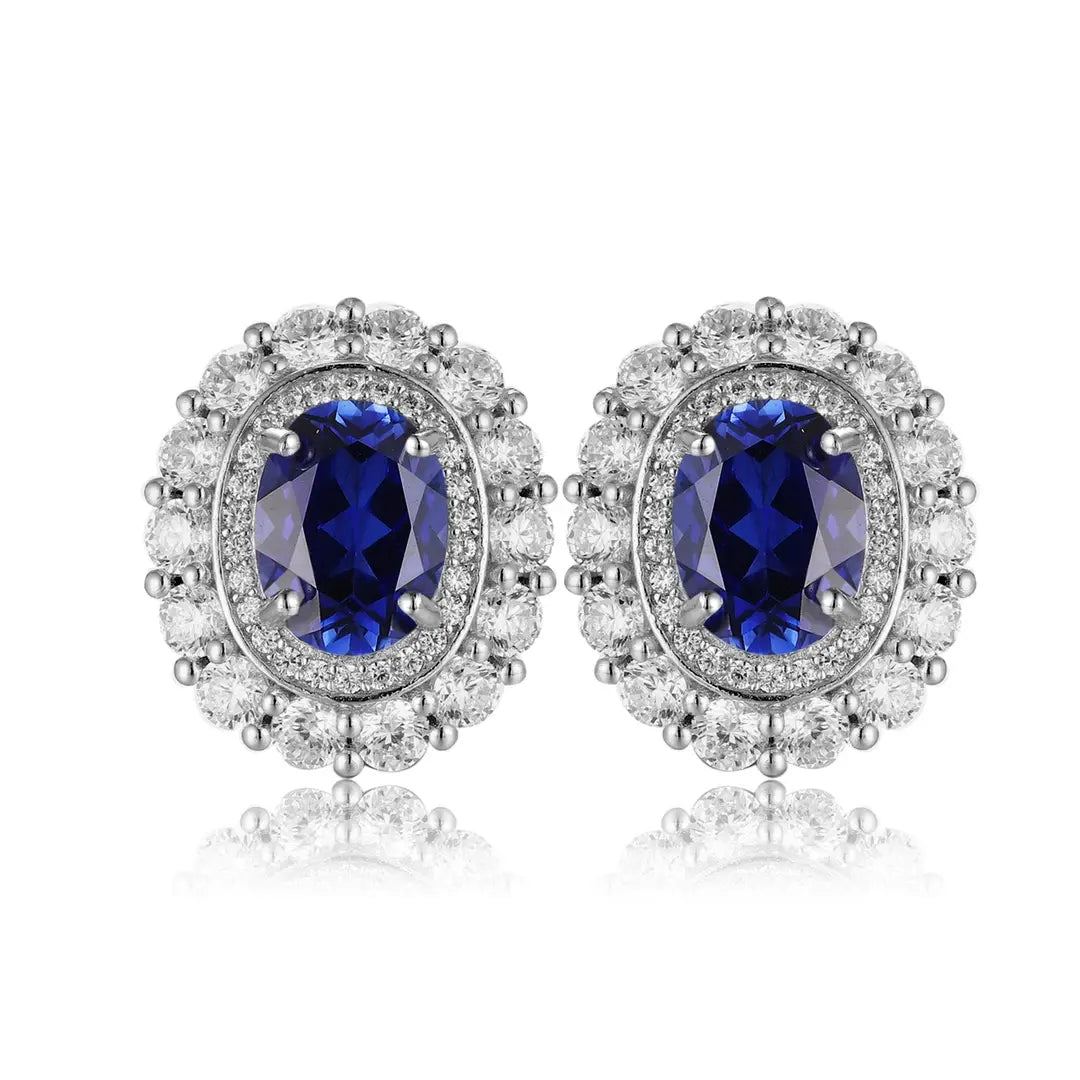 PT950 Lab Grown Diamond & Lab Grown Sapphire 3ct Oval Shape Earring
