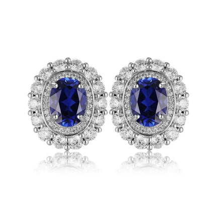 PT950 Lab Grown Diamond & Lab Grown Sapphire 3ct Oval Shape Earring