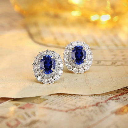 PT950 Lab Grown Diamond & Lab Grown Sapphire 3ct Oval Shape Earring