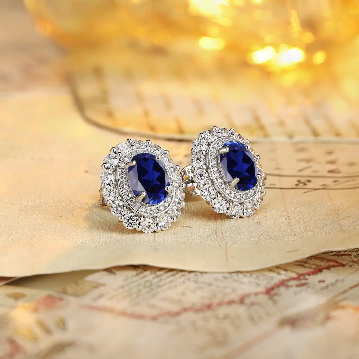 PT950 Lab Grown Diamond & Lab Grown Sapphire 3ct Oval Shape Earring