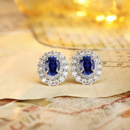PT950 Lab Grown Diamond & Lab Grown Sapphire 3ct Oval Shape Earring