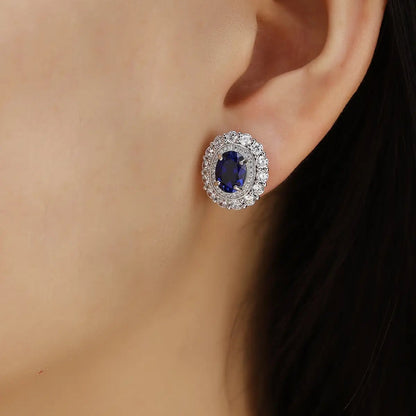 PT950 Lab Grown Diamond & Lab Grown Sapphire 3ct Oval Shape Earring