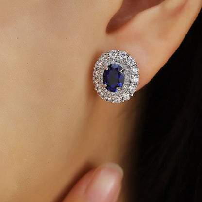 PT950 Lab Grown Diamond & Lab Grown Sapphire 3ct Oval Shape Earring