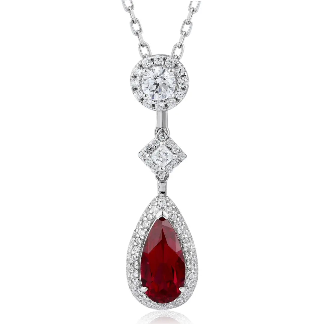 PT950 Lab Grown Diamond & Lab Grown Red Ruby 7ct Pear Shape Necklace