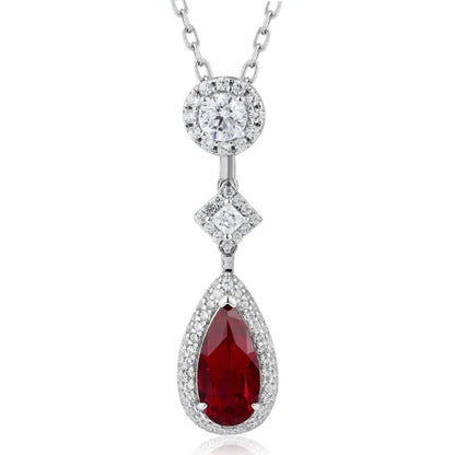 PT950 Lab Grown Diamond & Lab Grown Red Ruby 7ct Pear Shape Necklace