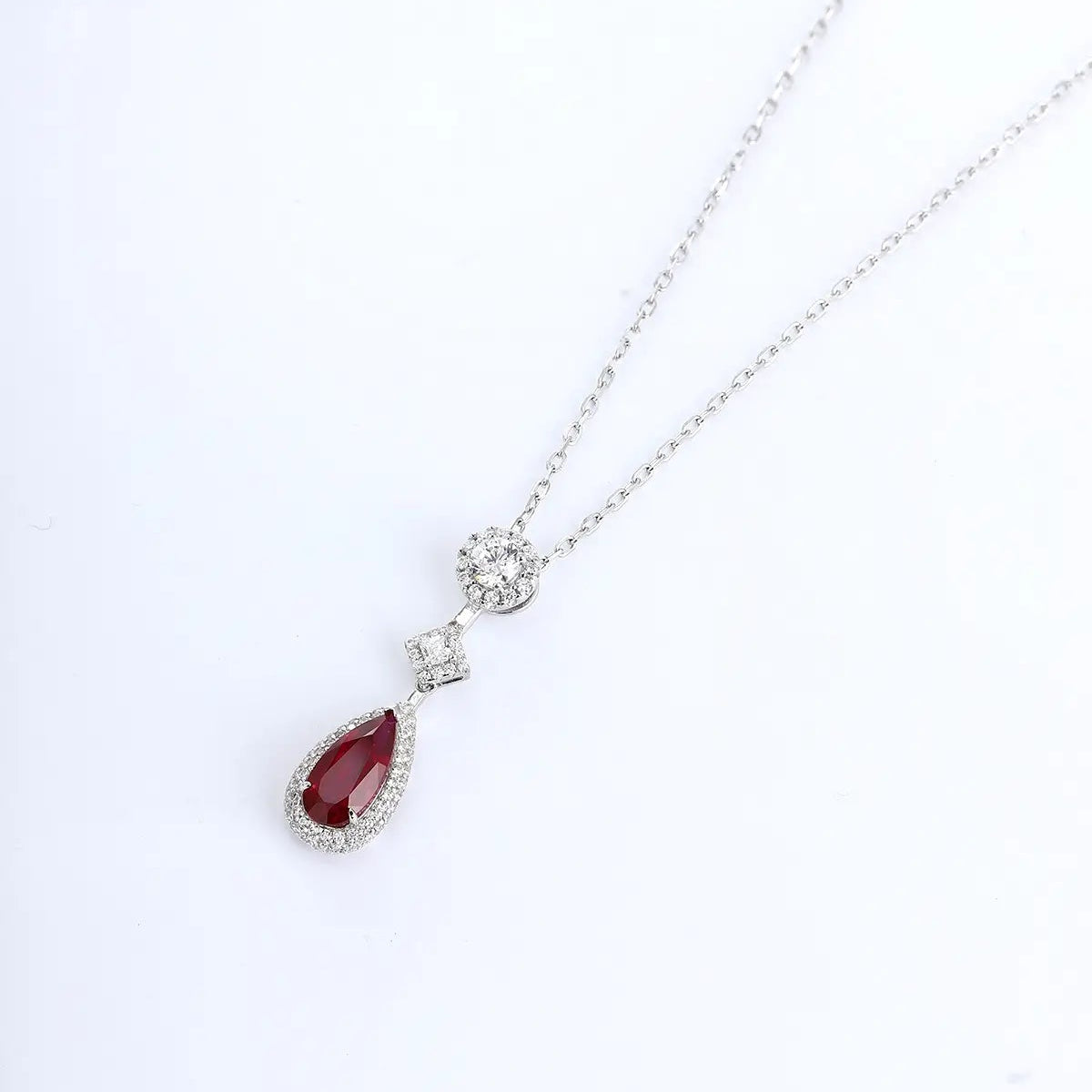 PT950 Lab Grown Diamond & Lab Grown Red Ruby 7ct Pear Shape Necklace