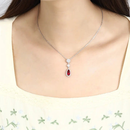 PT950 Lab Grown Diamond & Lab Grown Red Ruby 7ct Pear Shape Necklace