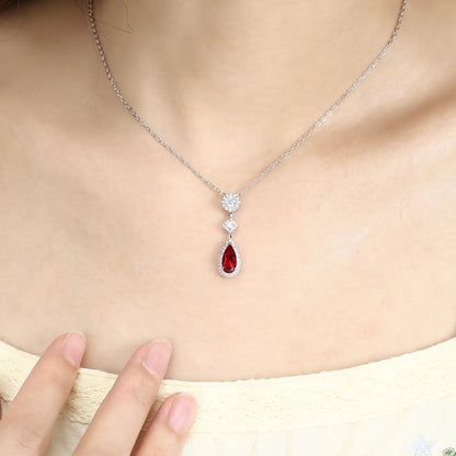 PT950 Lab Grown Diamond & Lab Grown Red Ruby 7ct Pear Shape Necklace