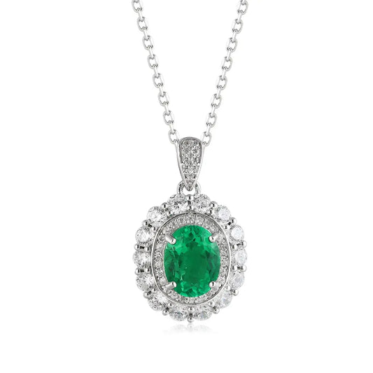 PT950 Lab Grown Diamond & Lab Grown Emerald 1.8ct Oval Shape Necklace
