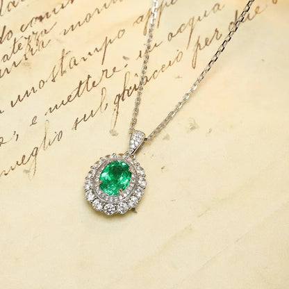 PT950 Lab Grown Diamond & Lab Grown Emerald 1.8ct Oval Shape Necklace