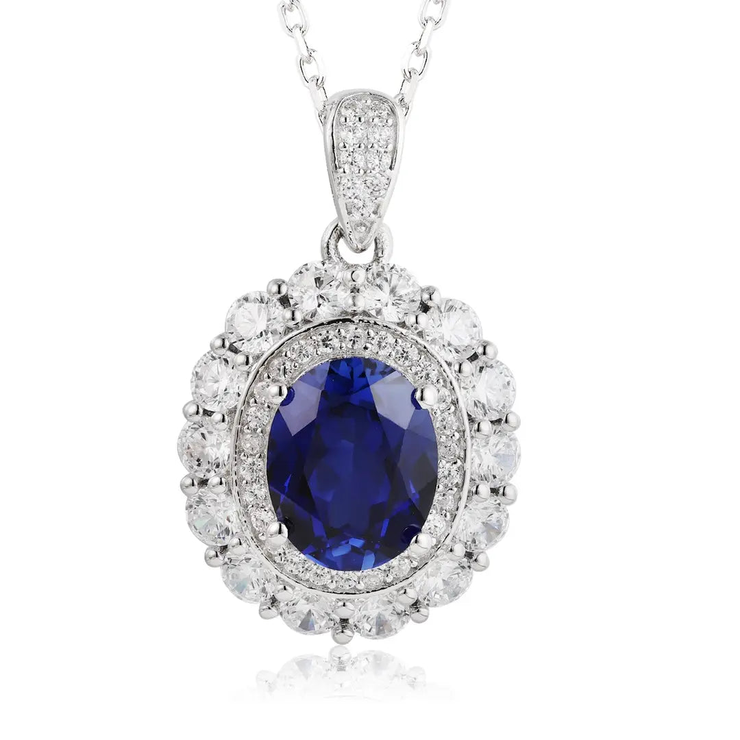 PT950 Lab Gronw Diamond & Lab Grown Sapphire 2.5ct Oval Shape Necklace
