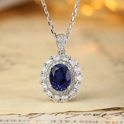 PT950 Lab Gronw Diamond & Lab Grown Sapphire 2.5ct Oval Shape Necklace
