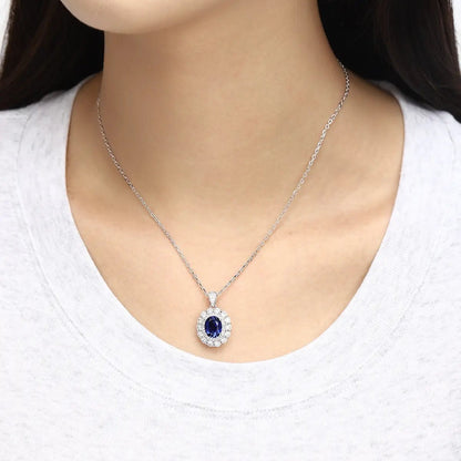 PT950 Lab Gronw Diamond & Lab Grown Sapphire 2.5ct Oval Shape Necklace