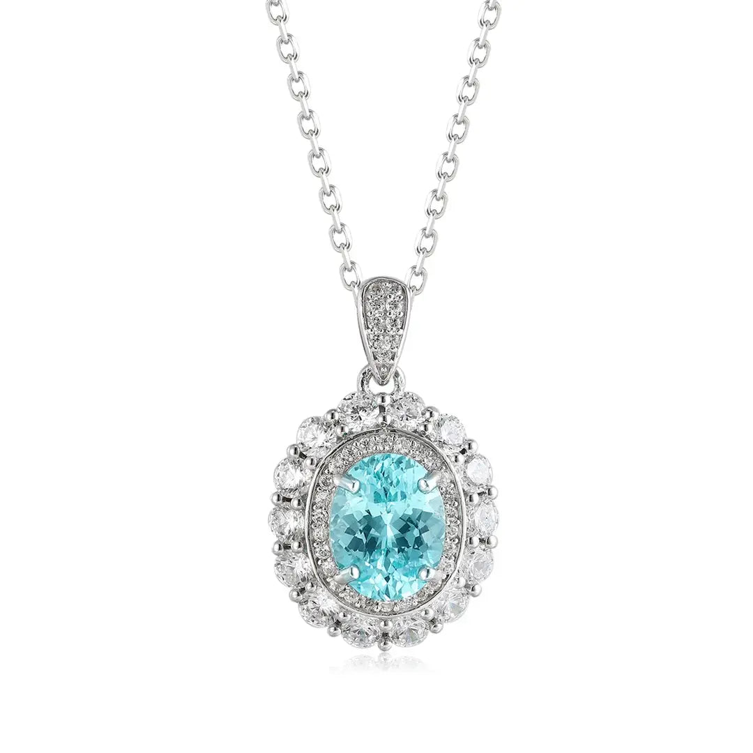 PT950 Lab Grown Diamond & Lab Grown Paraiba 3ct Oval Shape Necklace