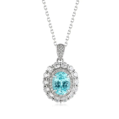 PT950 Lab Grown Diamond & Lab Grown Paraiba 3ct Oval Shape Necklace