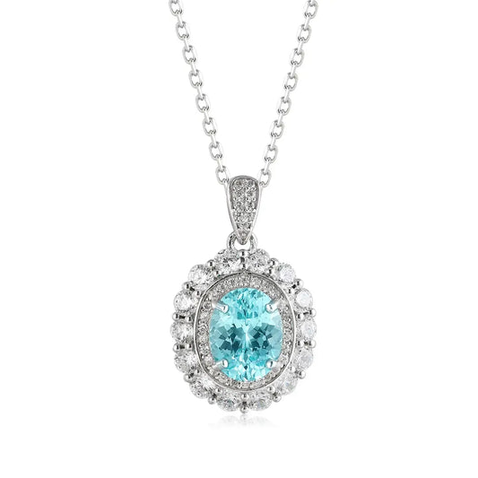 PT950 Lab Grown Diamond & Lab Grown Paraiba 3ct Oval Shape Necklace