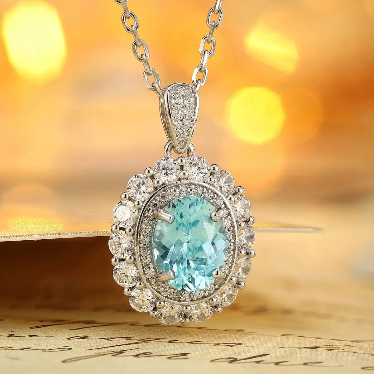 PT950 Lab Grown Diamond & Lab Grown Paraiba 3ct Oval Shape Necklace