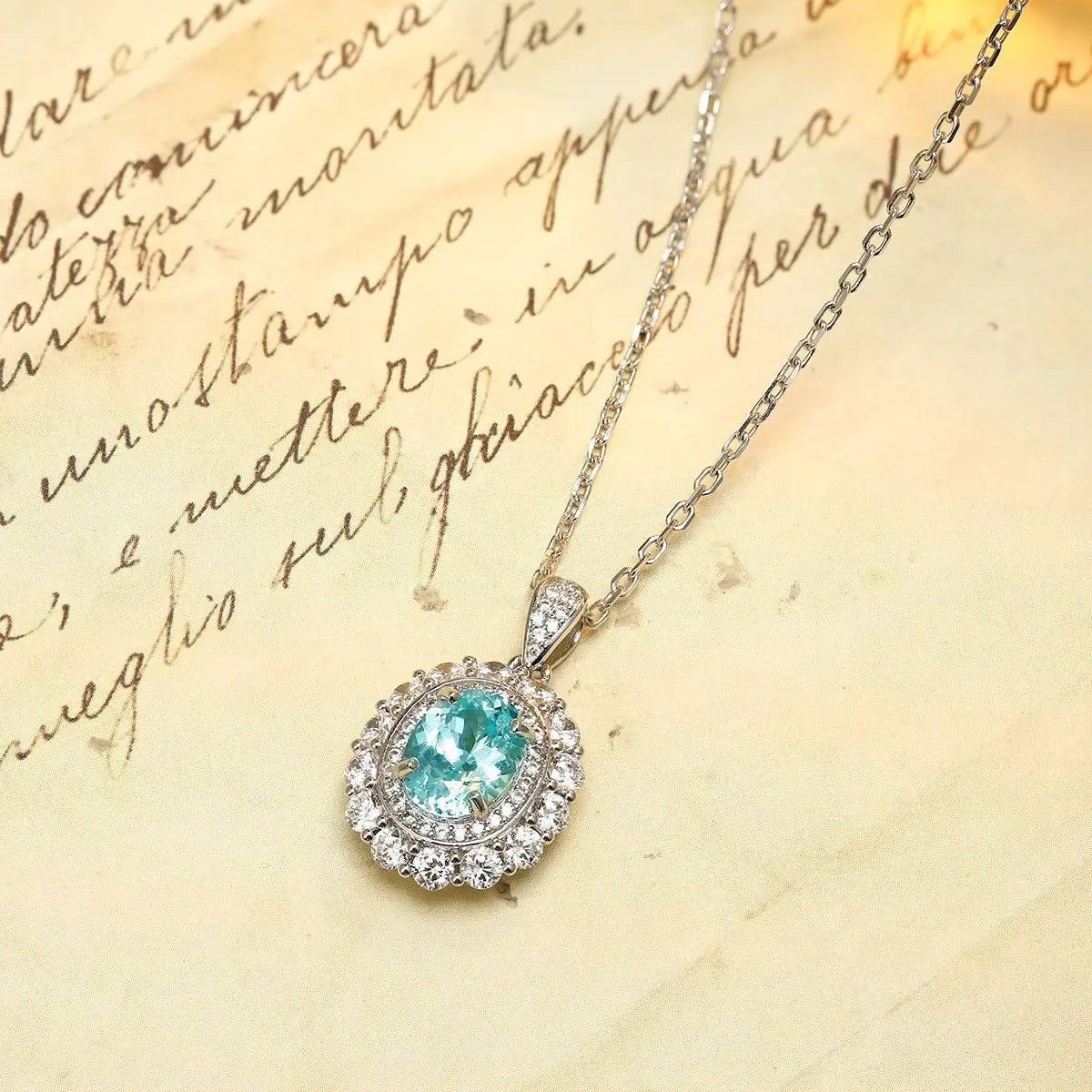 PT950 Lab Grown Diamond & Lab Grown Paraiba 3ct Oval Shape Necklace