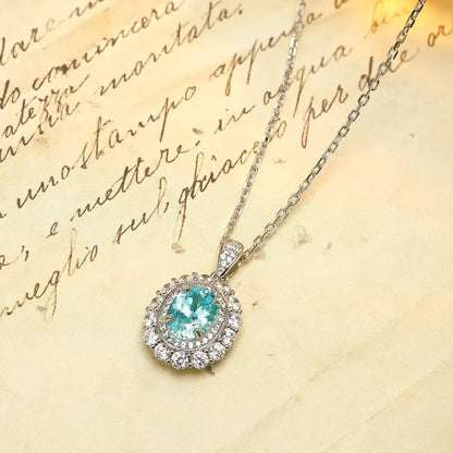 PT950 Lab Grown Diamond & Lab Grown Paraiba 3ct Oval Shape Necklace