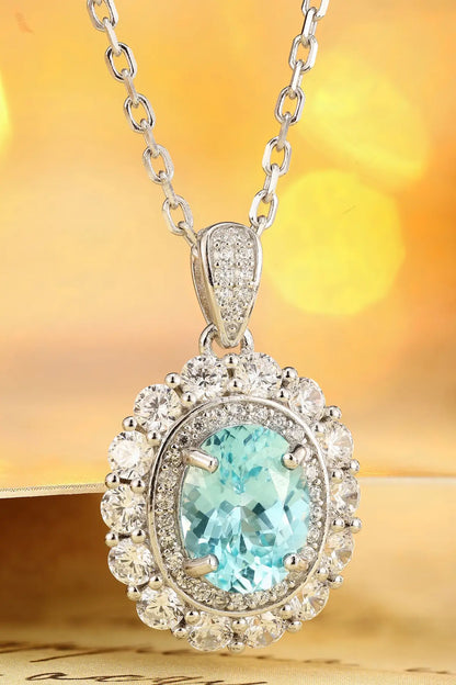 PT950 Lab Grown Diamond & Lab Grown Paraiba 3ct Oval Shape Necklace