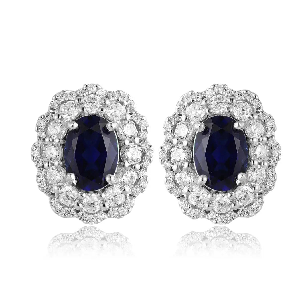 PT950 Lab Grown Diamond & Lab Grown Sapphire 2ct Oval Shape Earring