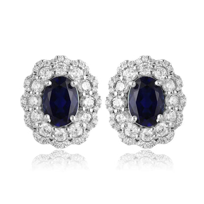 PT950 Lab Grown Diamond & Lab Grown Sapphire 2ct Oval Shape Earring
