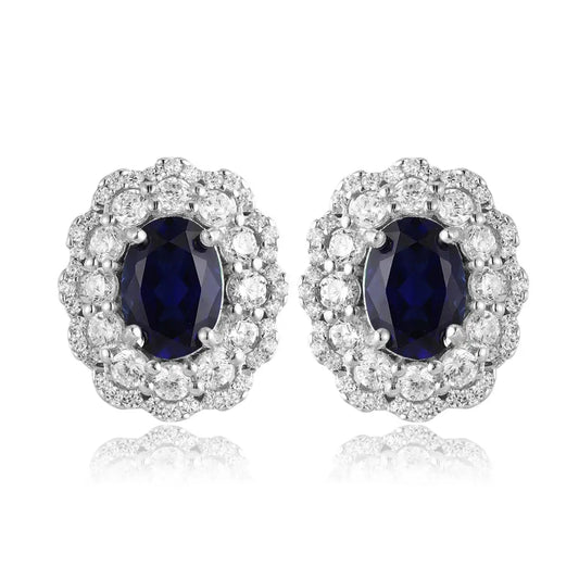 PT950 Lab Grown Diamond & Lab Grown Sapphire 2ct Oval Shape Earring