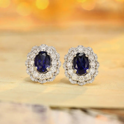 PT950 Lab Grown Diamond & Lab Grown Sapphire 2ct Oval Shape Earring
