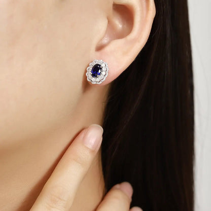 PT950 Lab Grown Diamond & Lab Grown Sapphire 2ct Oval Shape Earring