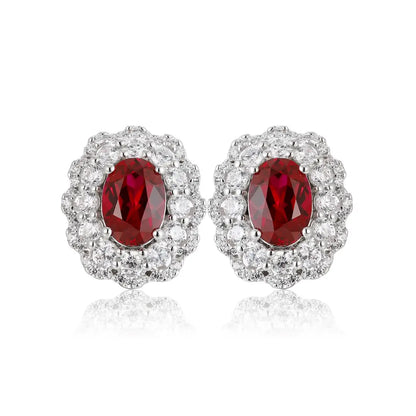 PT950 Lab Grown Diamond & Cultivated Ruby 2ct Oval Shape Earring