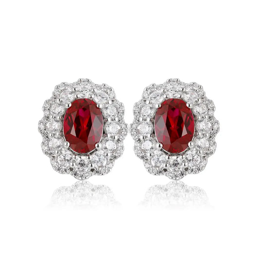 PT950 Lab Grown Diamond & Cultivated Ruby 2ct Oval Shape Earring