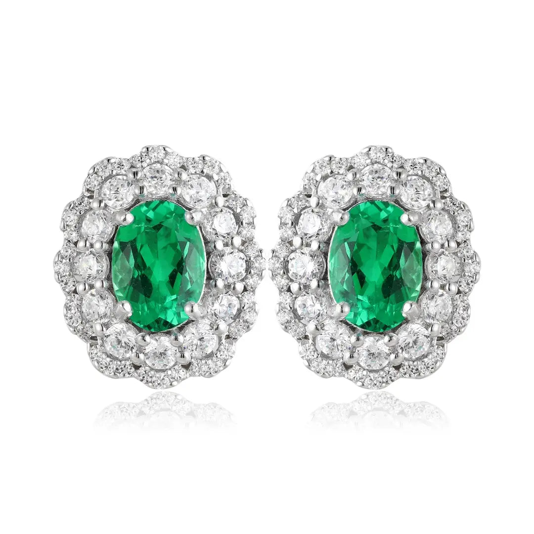 PT950 Lab Grown Diamond & Lab Grown Emerald 1ct Oval Shape Earrings