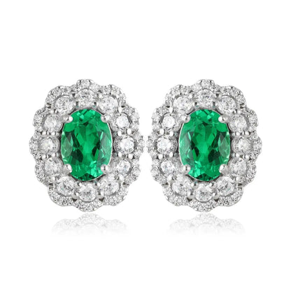 PT950 Lab Grown Diamond & Lab Grown Emerald 1ct Oval Shape Earrings