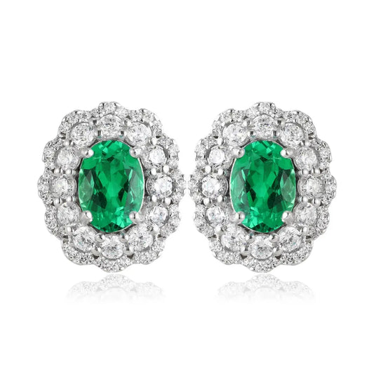PT950 Lab Grown Diamond & Lab Grown Emerald 1ct Oval Shape Earrings