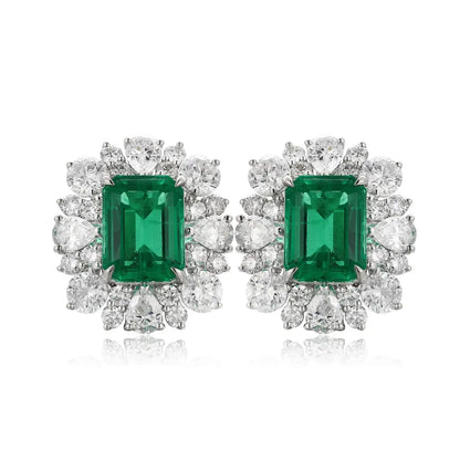 PT950 Lab Grown Diamond & Lab Grown Emerald 4ct Emerald Cut Earrings