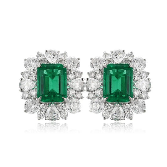 PT950 Lab Grown Diamond & Lab Grown Emerald 4ct Emerald Cut Earrings