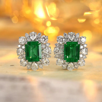 PT950 Lab Grown Diamond & Lab Grown Emerald 4ct Emerald Cut Earrings